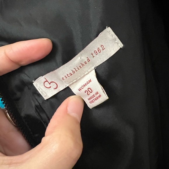 DB Sz 20 Women's Black Bold Floral Green Print Fit +Flare Dress Midi Formal - Picture 8 of 9